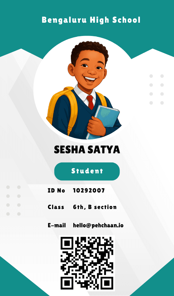 Pehchaan Smart QR ID Card for schools — student photo, school logo, and unique QR code